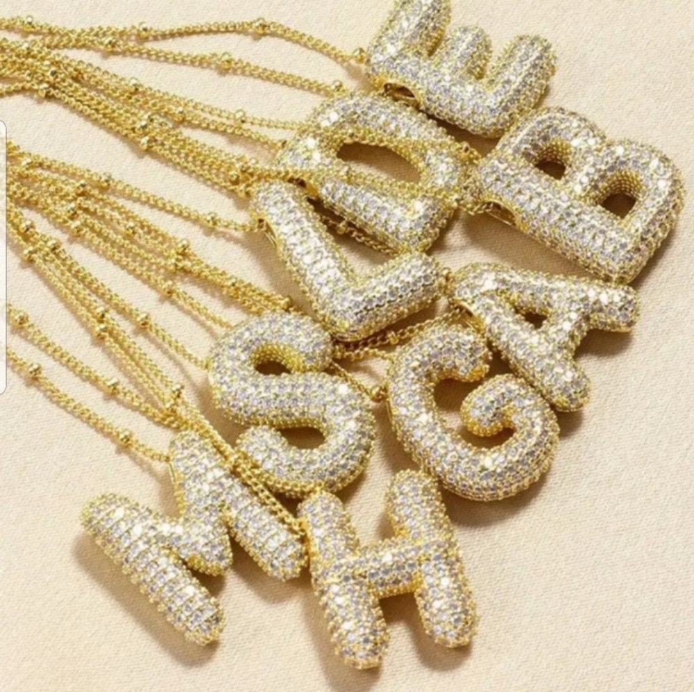 #11.Rakol Exquisite Copper Gold-Plated Zircon Pendant  A-Z Baloon Letter Necklac